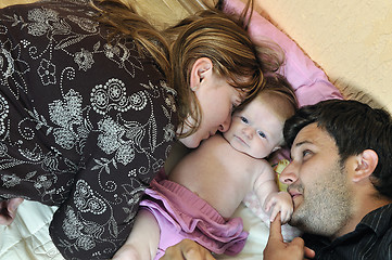 Image showing portrait of young family with  cute little babby