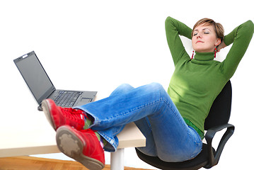 Image showing casual girl relaxing at the office