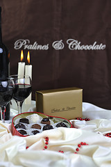 Image showing wine, chocolate and praline decoration 