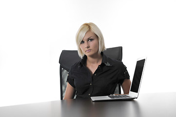 Image showing  young business woman working in office on laptop