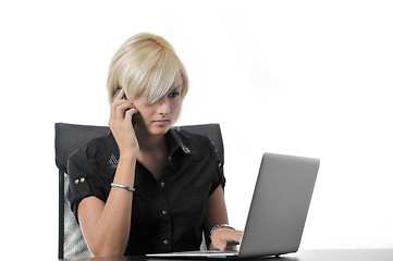 Image showing  young business woman working in office on laptop