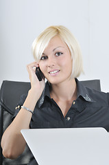 Image showing  young business woman working in office on laptop