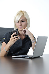 Image showing  young business woman working in office on laptop