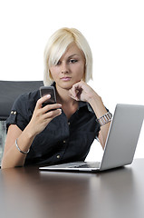 Image showing  young business woman working in office on laptop