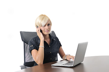 Image showing  young business woman working in office on laptop