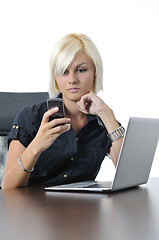 Image showing  young business woman working in office on laptop