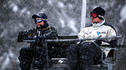 Image showing winter fun on a chair lift