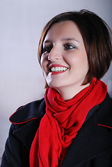 Image showing Portrait of a young woman wearing red scarf