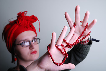 Image showing Beautyful lady in red