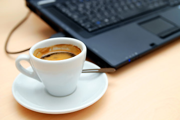 Image showing Morning coffee at the office