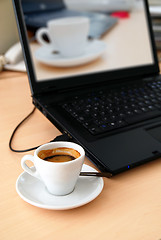 Image showing Morning coffee at the office