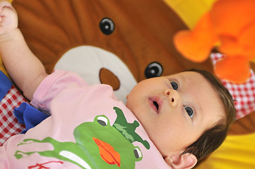 Image showing indoor portrait with happy young famil and  cute little babby 