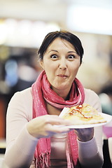 Image showing woman eat pizza food at restaurant