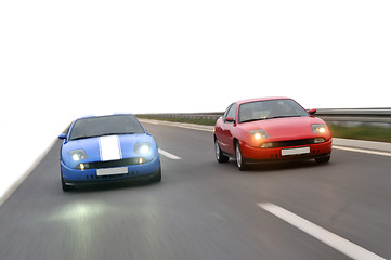 Image showing Isolated tuning cars racing on highway 