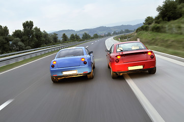 Image showing Tuning cars sacing down the highway