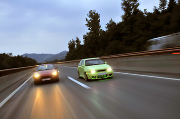 Image showing Tuning cars sacing down the highway