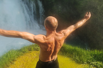 Image showing man waterfall