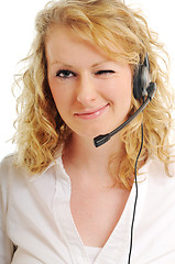 Image showing business blonde woman with headset