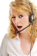 Image showing business blonde woman with headset