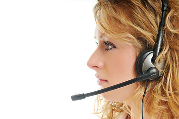 Image showing business blonde woman with headset