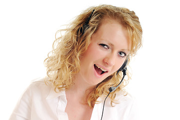 Image showing business blonde woman with headset