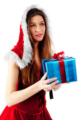 Image showing Beautiful and sexy christmas woman with gift
