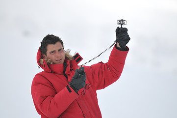 Image showing weather meteo man measure wind speed