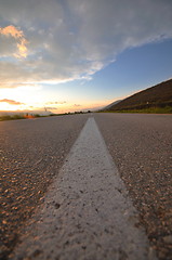 Image showing countryroad adventure with beautiful sunset