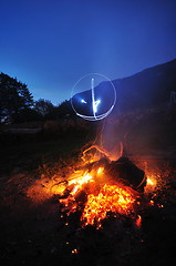 Image showing fire with long exposure on camping at night