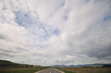 Image showing countryroad adventure with beautiful sunset