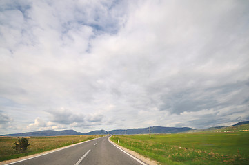 Image showing countryroad adventure with beautiful sunset