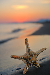 Image showing summer beach sunset with star on beach