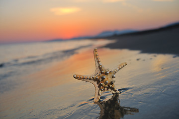 Image showing summer beach sunset with star on beach