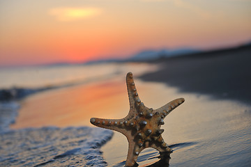 Image showing summer beach sunset with star on beach