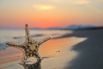 Image showing summer beach sunset with star on beach