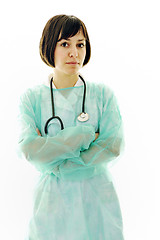 Image showing happy nurse with stethoscope  isolated on white