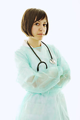 Image showing happy nurse with stethoscope  isolated on white