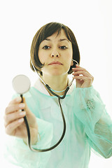 Image showing happy nurse with stethoscope  isolated on white