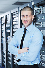 Image showing young it engineer in datacenter server room