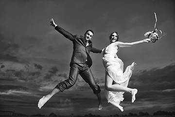 Image showing romantic beach wedding at sunset