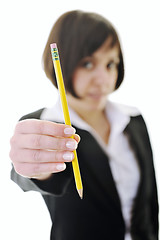 Image showing bosiness woman choosing perfect pencil