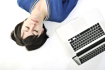 Image showing young woman isolated on white looking for solutions