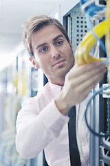 Image showing young it engeneer in datacenter server room