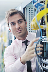 Image showing young it engeneer in datacenter server room