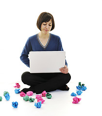 Image showing young woman isolated on white looking for solutions