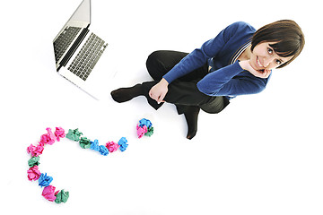 Image showing young woman isolated on white looking for solutions