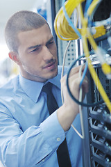 Image showing young it engeneer in datacenter server room