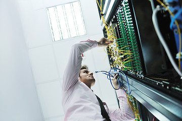 Image showing young it engeneer in datacenter server room