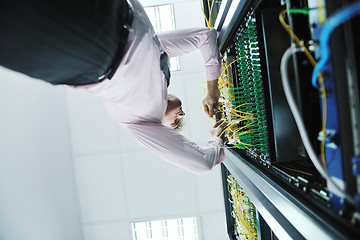 Image showing young it engeneer in datacenter server room