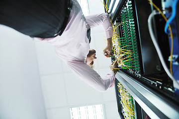 Image showing young it engeneer in datacenter server room